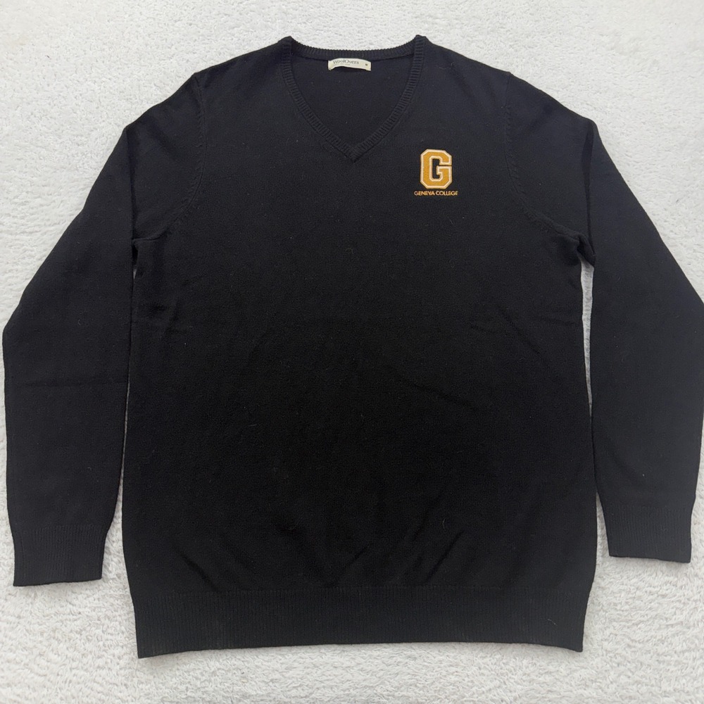 WoolOvers Black Geneva College V Neck‎ Sweater Mens Size M Merino Cashmere Blend